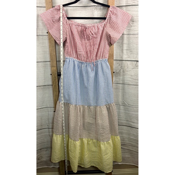 Urban Outfitters Seersucker Color Blocked Midi Dress Cottagecore Size XS - Picture 6 of 13